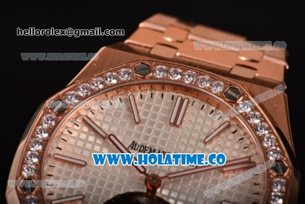 Audemars Piguet Royal Oak 41MM Swiss Tourbillon Manual Winding Full Rose Gold with White Dial Diamonds Bezel and Stick Markers (FT) - Click Image to Close
